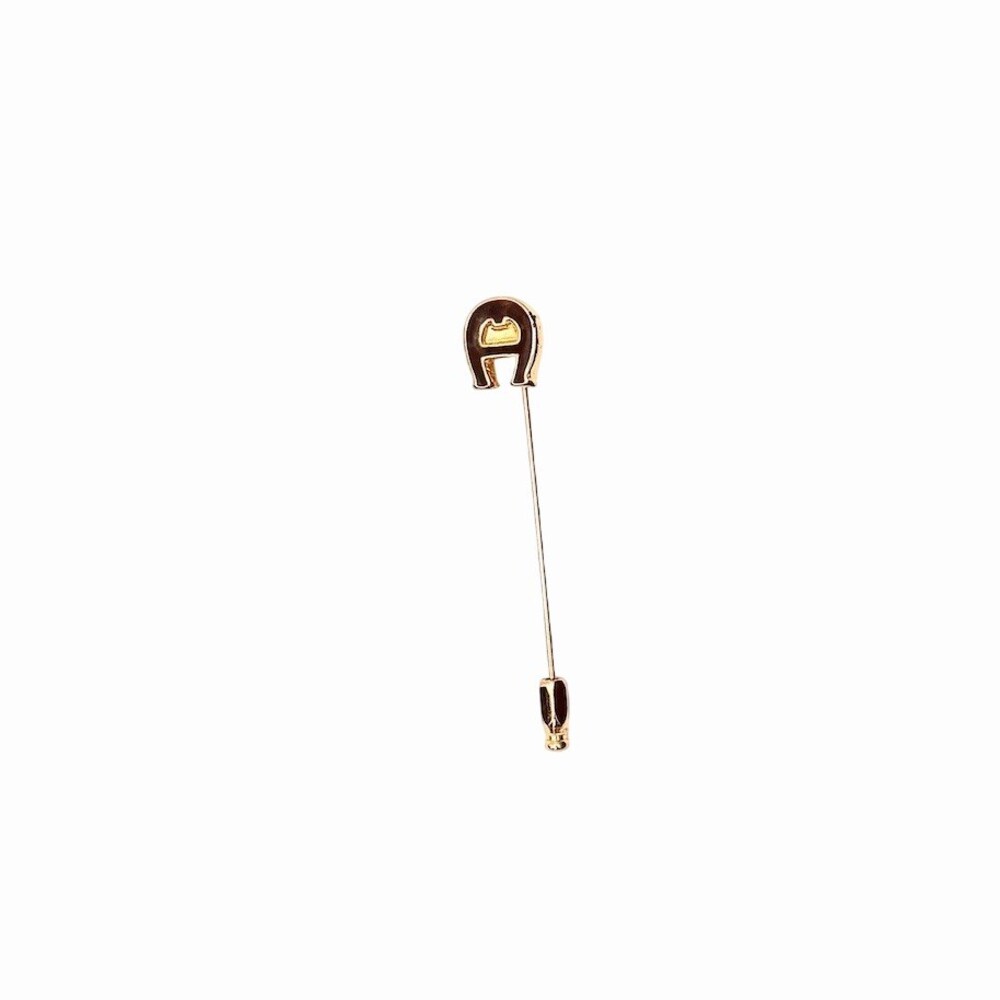 Vintage Etienne Aigner Horseshoe Logo Stick Pin Gold Maroon Enamel Lapel Hat Pin